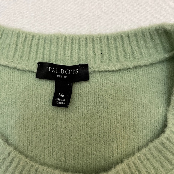Talbots Cable Knit Feminine Ruffle Sweater Frosty Pastel Green Sz M Petite - Picture 4 of 7